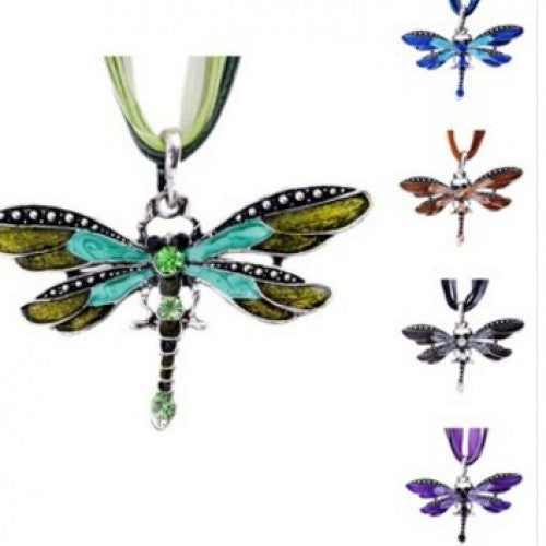 Antique Dragonfly Crystal Pendant Necklace Chain Jewelry Fashion women